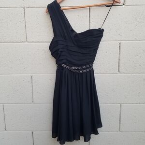 Express | One Shoulder Black Chiffon Dress w/ Belt